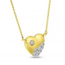 14K Yellow Gold Scattered Diamond Heart Necklace