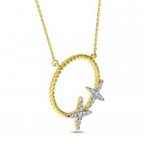 14K Yellow Gold Diamond Burst Circle Necklace