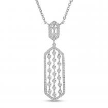 14K White Gold Scattered Diamond Hexagon Shape Necklace