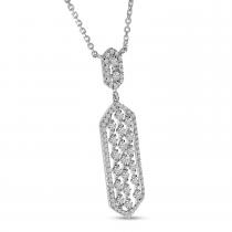 14K White Gold Scattered Diamond Hexagon Shape Necklace