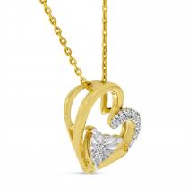 14K Yellow Gold Diamond Open Heart Pendant