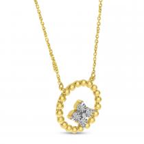 14K Yellow Gold Beaded Circle Diamond Cluster Necklace