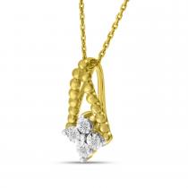 14K Yellow Gold Diamond Cluster Beaded Triangle Pendant