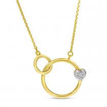 14K Yellow Gold Diamond Double Circle Necklace