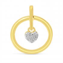 14K Yellow Gold Diamond Heart Circle Pendant