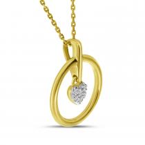 14K Yellow Gold Diamond Heart Circle Pendant