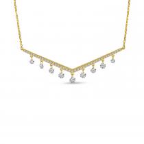 14K Yellow Gold Dashing Diamond V Bar Diamond Necklace