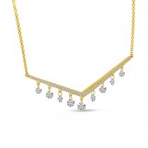 14K Yellow Gold Dashing Diamond V Bar Diamond Necklace