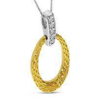 14K Two Tone Gold Diamond Textured Oval Pendant