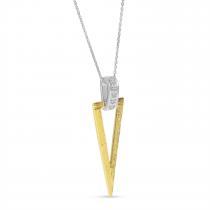 14K Two Tone Gold Diamond Textured Geometric Pendant