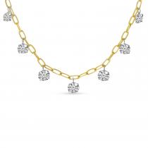 14K Yellow Gold Floating Diamond 7 stone Necklace