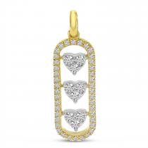 14K Two Tone Gold Diamond North to South Triple Heart Pendant