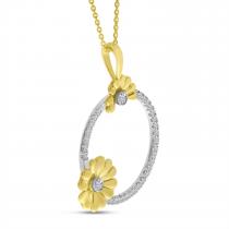 14K Two Tone Gold Diamond Floral Circle Pendant