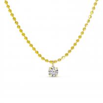 14K Yellow Gold Single Floating Diamond 18 inch Bead Chain Necklace