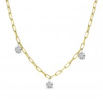 14K Yellow Gold 3 Diamond .45 ct Floating Diamond 18 in Paperclip Necklace