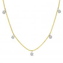 14K Yellow Gold 5 Diamond .50 ct Floating Diamond 20 in Bead Chain Necklace