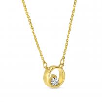 14K Yellow Gold Petite Single Diamond Circle Necklace