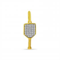 14K Yellow Gold Pave Diamond Pickleball Racket Pendant