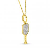 14K Yellow Gold Pave Diamond Pickleball Racket Pendant