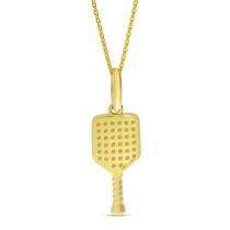 14K Yellow Gold Pave Diamond Pickleball Racket Pendant