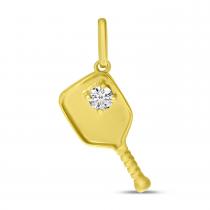 14K Yellow Gold Brushed Diamond Pickleball Pendant