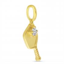 14K Yellow Gold Brushed Diamond Pickleball Pendant