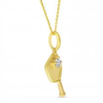 14K Yellow Gold Brushed Diamond Pickleball Pendant