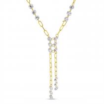 14K Yellow Gold Dashing Diamond Double Lariat 18 inch Paperclip Chain Necklace