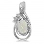 14k White Gold Oval Opal And Diamond Teardrop Pendant