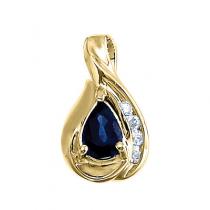 14K Yellow Gold Pear Sapphire and Diamond Pendant