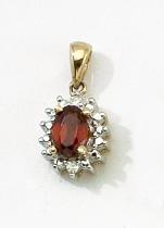 10K Yellow Gold Oval Garnet and Diamond Halo Birthstone Pendant