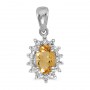 14k White Gold Oval Citrine And Diamond Pendant