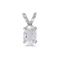 14K White Gold Oval White Topaz Pendant