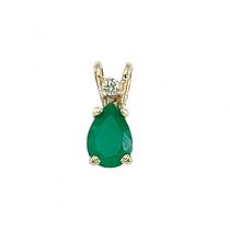 14K Yellow Gold Pear Emerald and Diamond Pendant