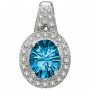 14K White Gold 10x8 Oval Blue Topaz and Diamond Pendant