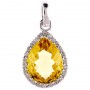 14K White Gold 9x11 mm Pear Citrine and Diamond Pendant