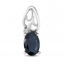 14K White Gold Oval Sapphire and Diamond Pendant