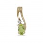 14k Yellow Gold Oval Peridot And Diamond Wave Pendant