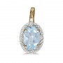 14k Yellow Gold Oval Aquamarine And Diamond Pendant