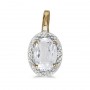 14k Yellow Gold Oval White Topaz And Diamond Pendant