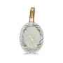 14k Yellow Gold Oval Opal And Diamond Pendant