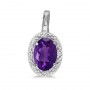 14k White Gold Oval Amethyst And Diamond Pendant