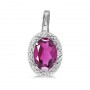 14k White Gold Oval Pink Topaz And Diamond Pendant