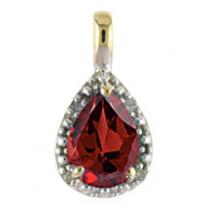 10K Yellow Gold Pear Garnet and Diamond Birthstone Pendant