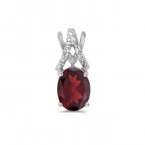 10K White Gold Oval Garnet and Diamond Birthstone Pendant