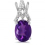 14k White Gold Oval Amethyst And Diamond Pendant