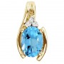 14K Yellow Gold Blue Topaz and Diamond Oval Horseshoe Pendant