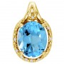 14K Yellow Gold Blue Topaz and Diamond Oval Pendant