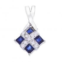 14K White Gold Precious Princess Sapphire and Diamond Fashion Pendant