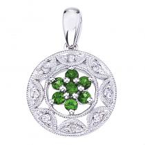 14K White Gold Sapphire and Diamond Round Precious Filigree Fashion Pendant